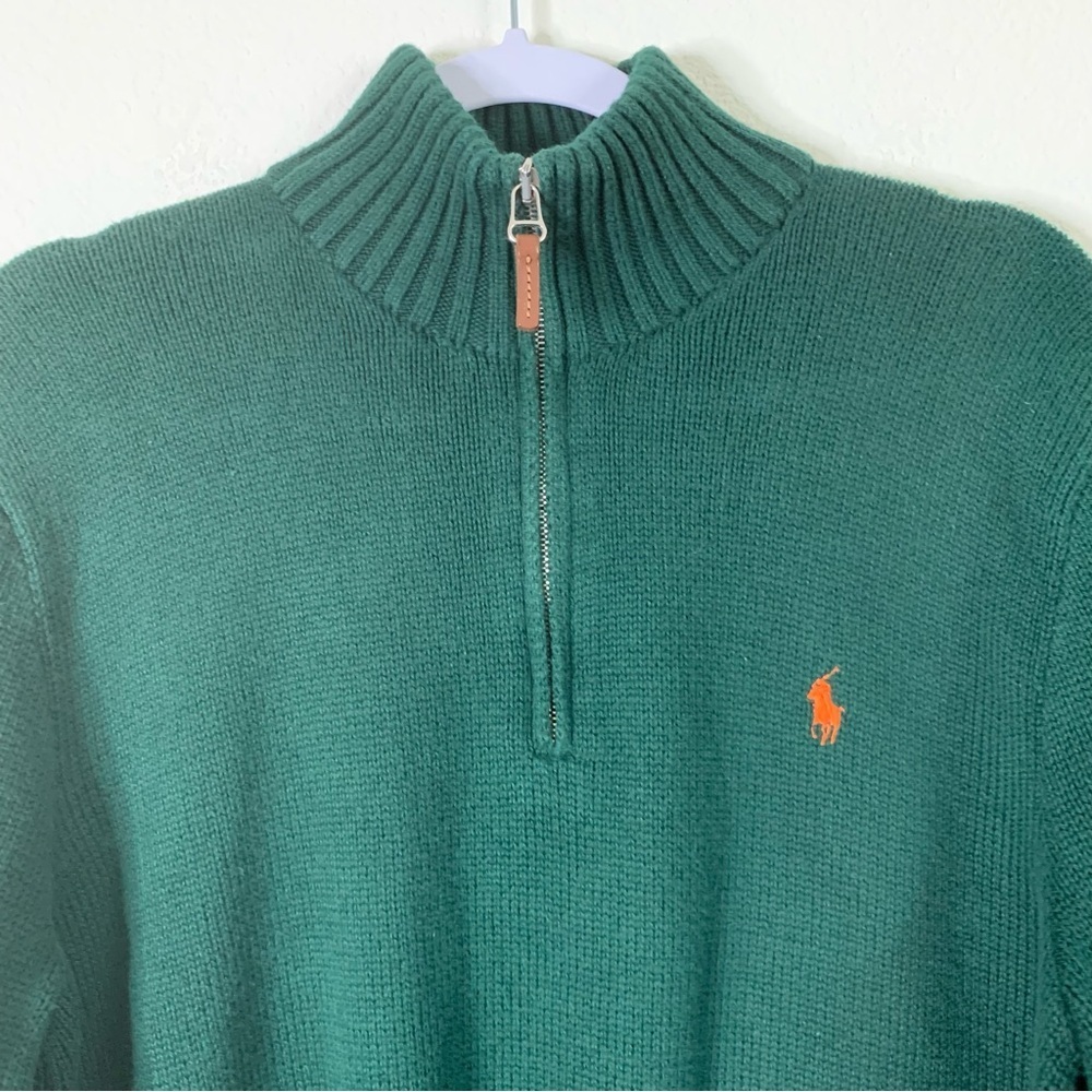 Polo Ralph Lauren Mens green 100% cotton 1/4 pull over sweater L - Picture 4 of 6